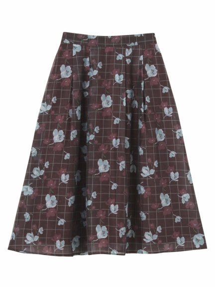 check flower sheer middle skirt