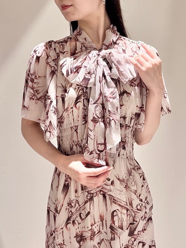 【PORTERNA】Laura shirring short one piece bowtie shirring print onepiece – ULAUNA online