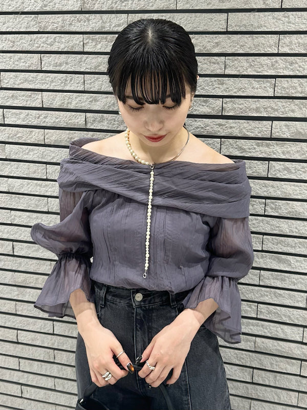 off shoulder washer sheer blouse