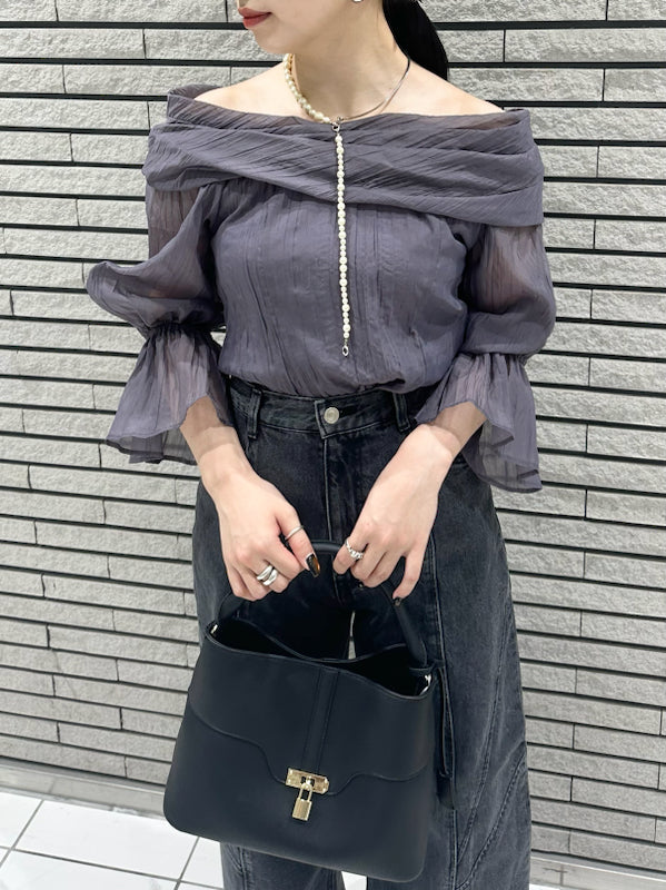 off shoulder washer sheer blouse