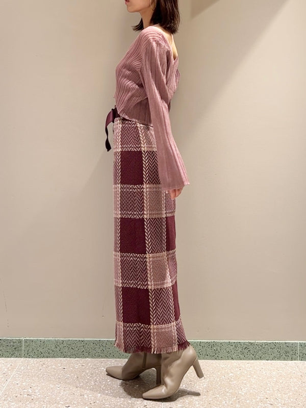 belted roving check tight skirt