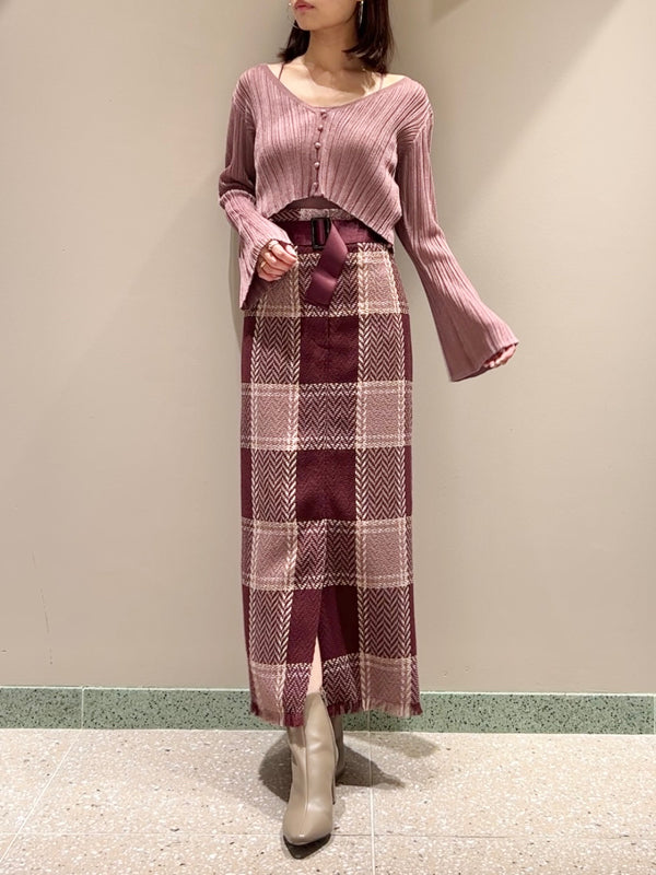 belted roving check tight skirt