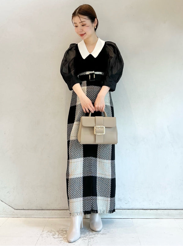 belted roving check tight skirt
