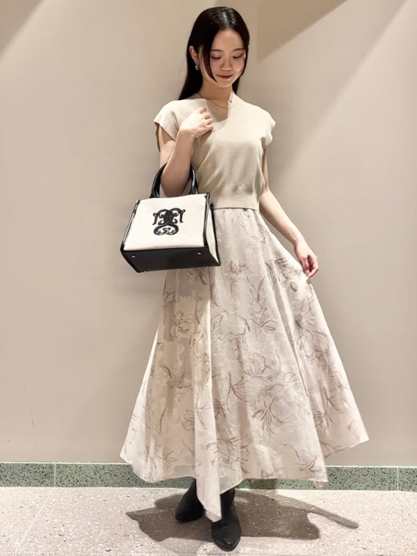 knit layered print dress