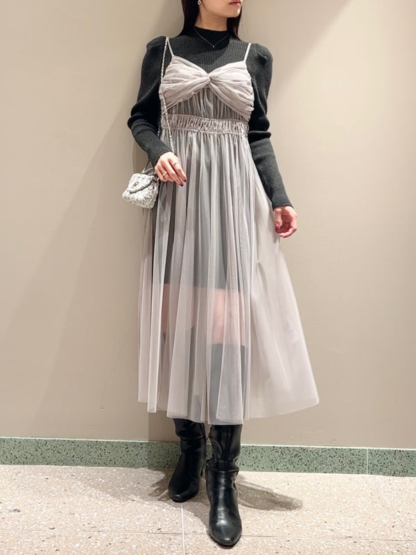 tulle cami x knit dress
