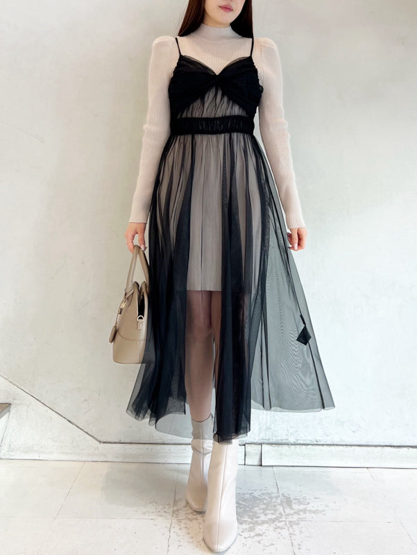 tulle cami x knit dress