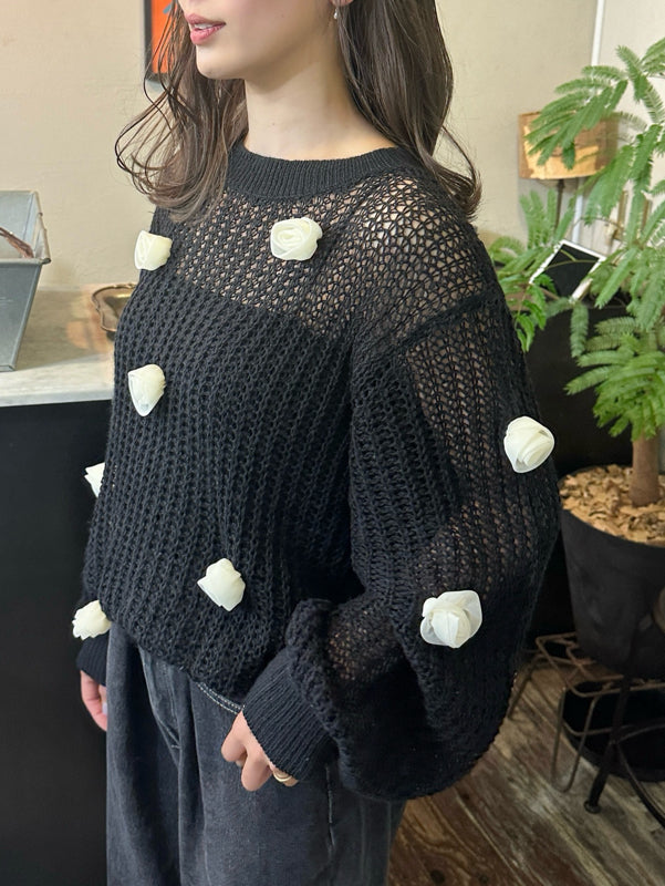 flower motif knit pullover