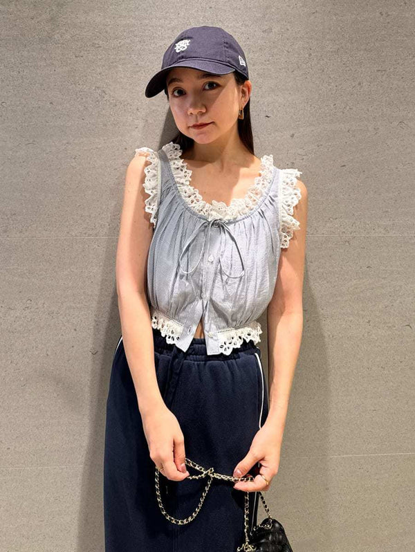 cropped cotton ruffle blouse