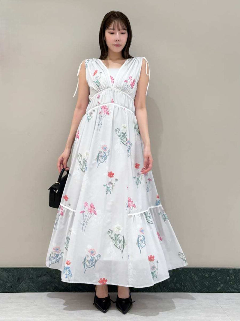 flower drawstring detail dress