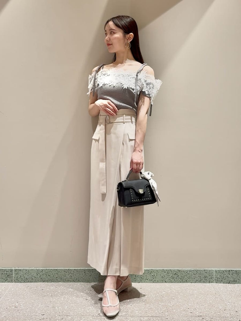 lace combination half sleeve knit pullover