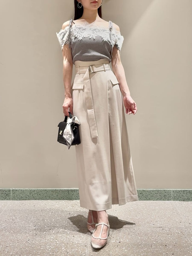 lace combination half sleeve knit pullover