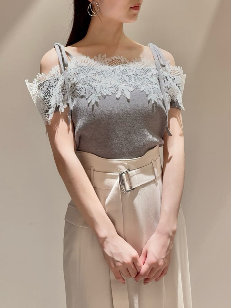 lace combination half sleeve knit pullover