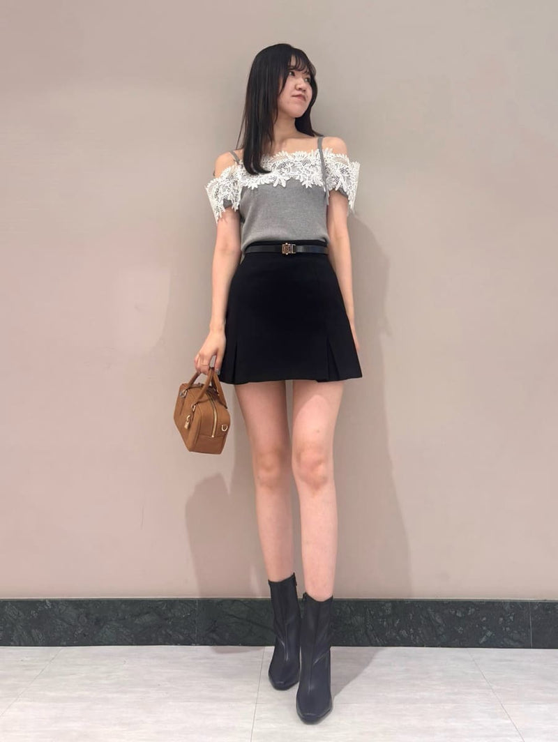 lace combination half sleeve knit pullover