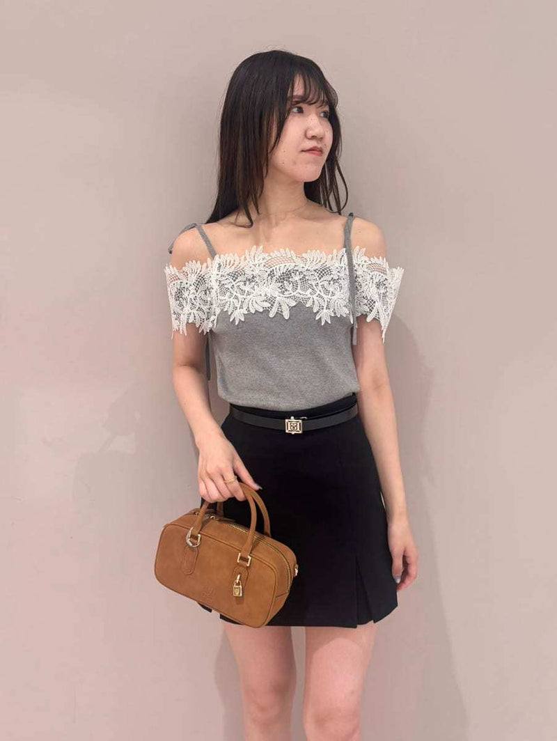 lace combination half sleeve knit pullover
