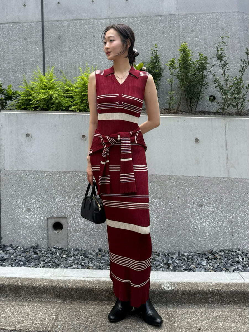 polo collar ensemble ribbed knit dress