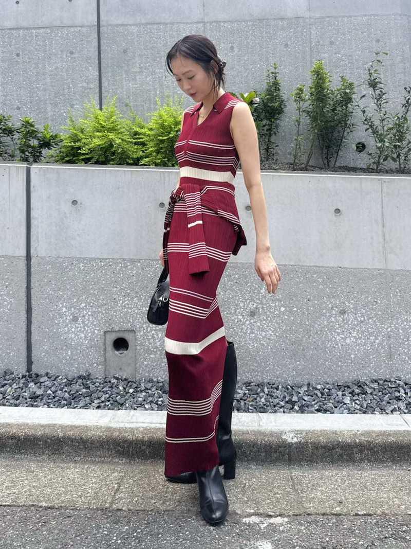 polo collar ensemble ribbed knit dress