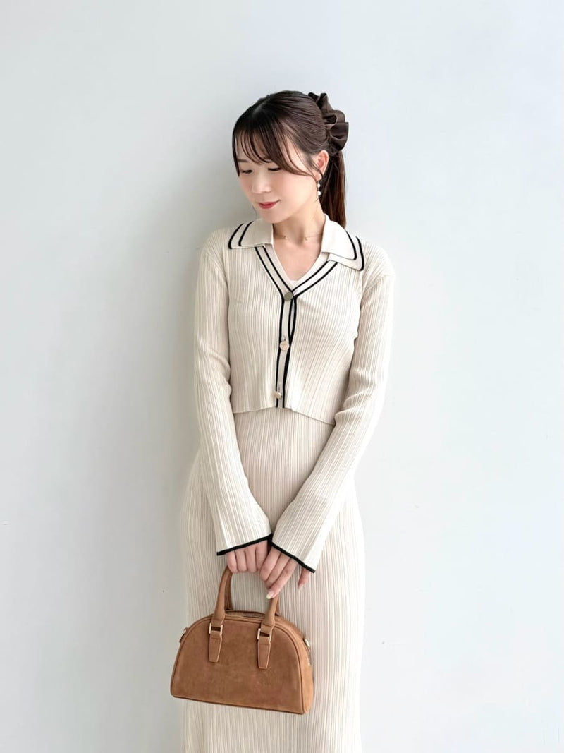 polo collar ensemble ribbed knit dress