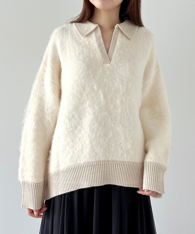 brushed skipper collar knit top