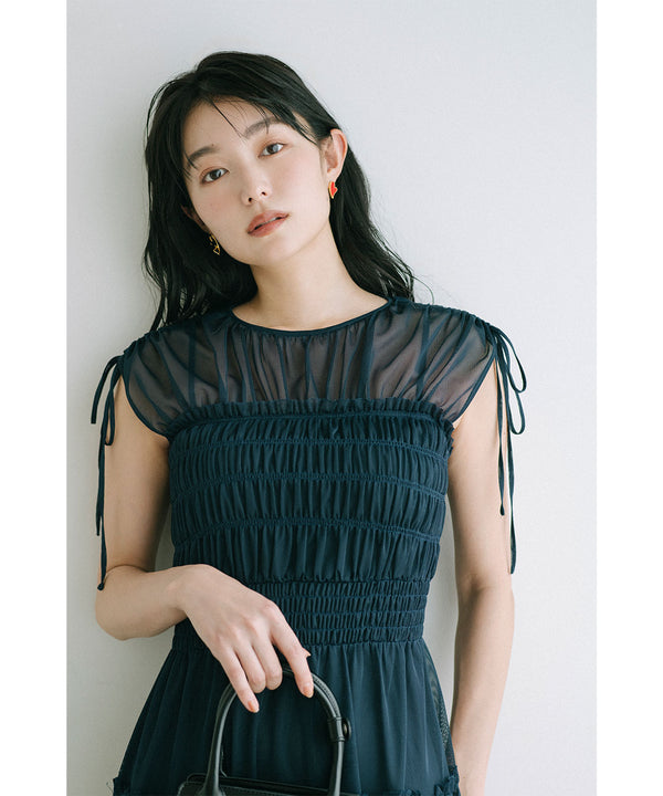 mesh shirring dress