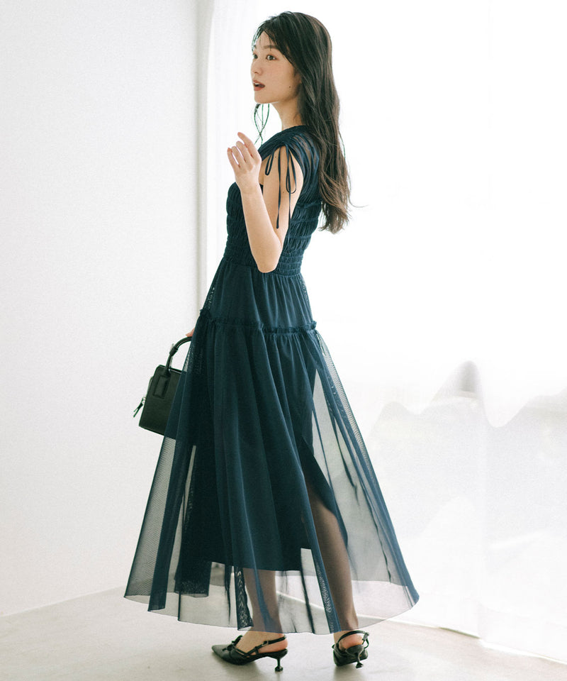 mesh shirring dress