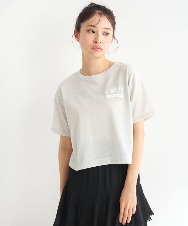 glitter fleece foam print logo t-shirt