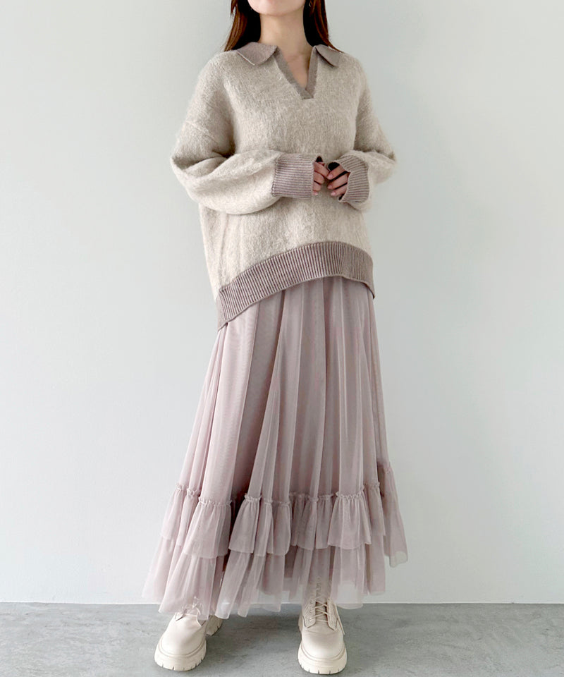 brushed skipper collar knit top