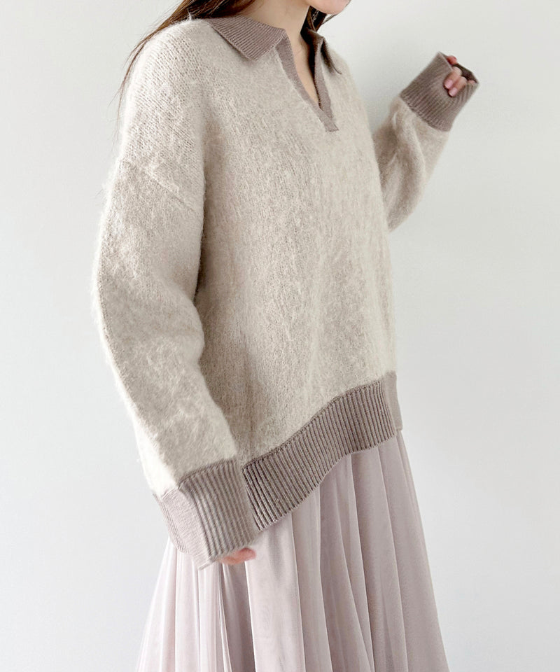 brushed skipper collar knit top