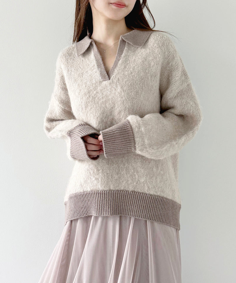 brushed skipper collar knit top