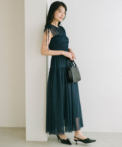 mesh shirring dress