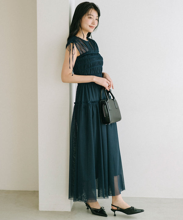mesh shirring dress