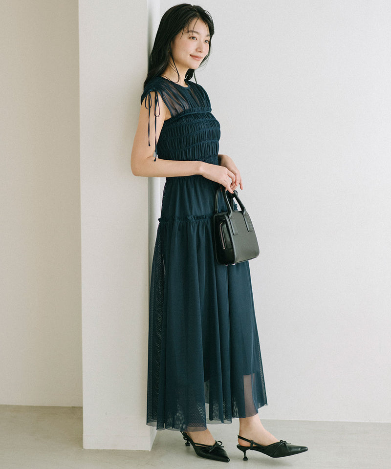 mesh shirring dress