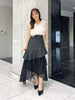 asymmetrical hem frill cutout skirt