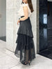 asymmetrical hem frill cutout skirt