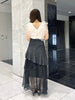 asymmetrical hem frill cutout skirt