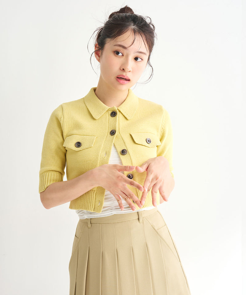 yarn half sleeve knit cardigan