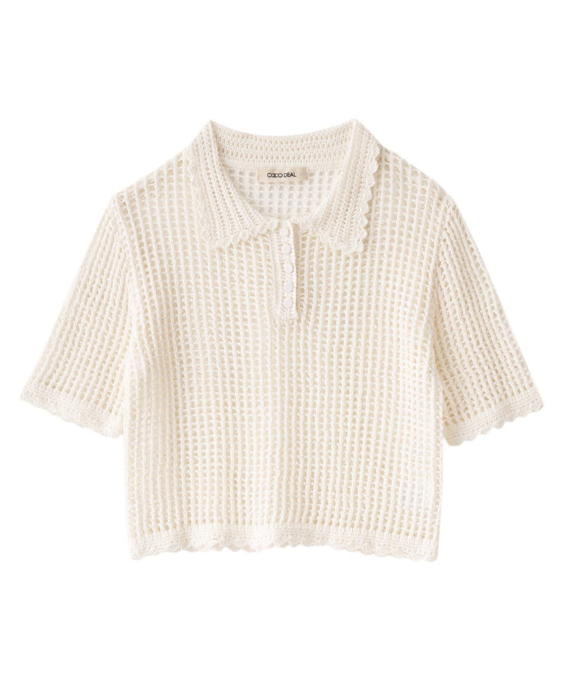 crochet polo collar knit top