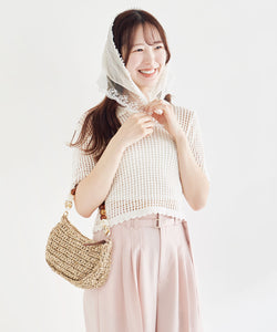 crochet polo collar knit top