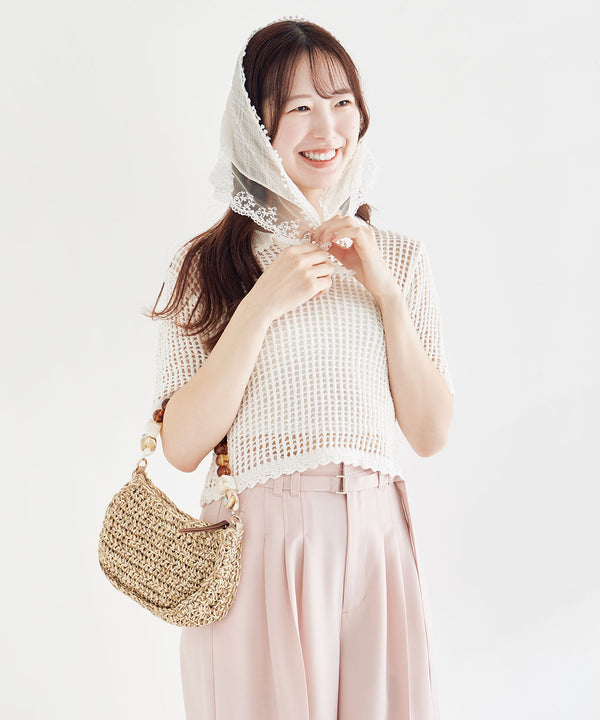 crochet polo collar knit top