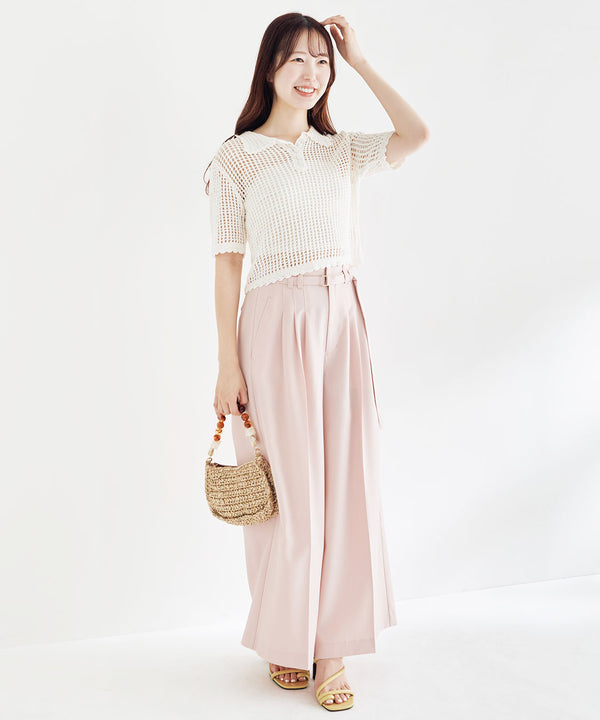 crochet polo collar knit top