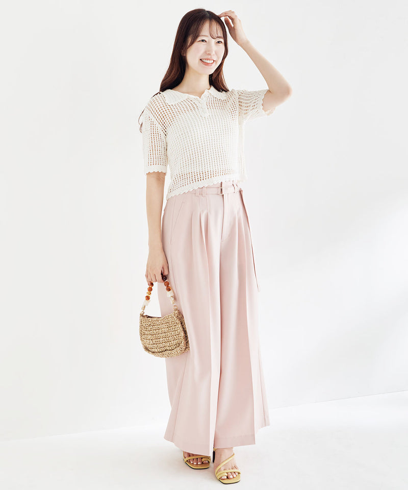 crochet polo collar knit top