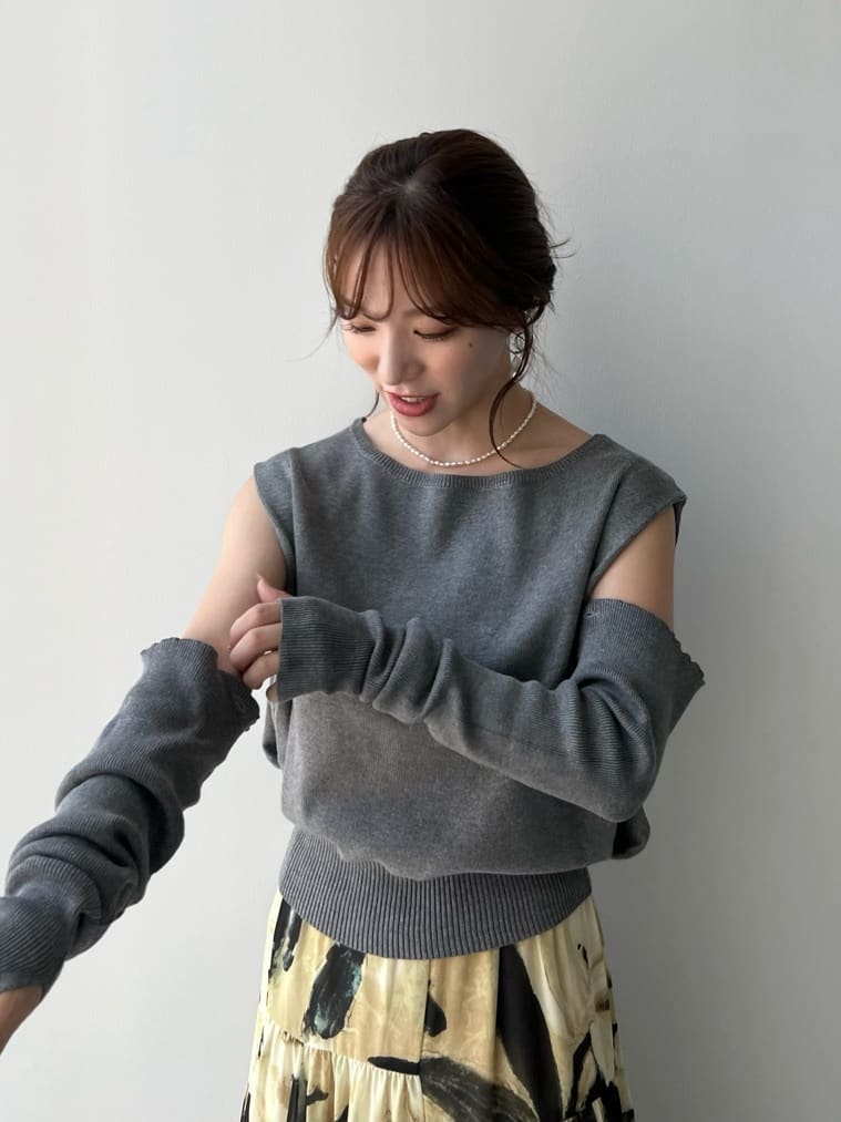 2way arm cover design knit top