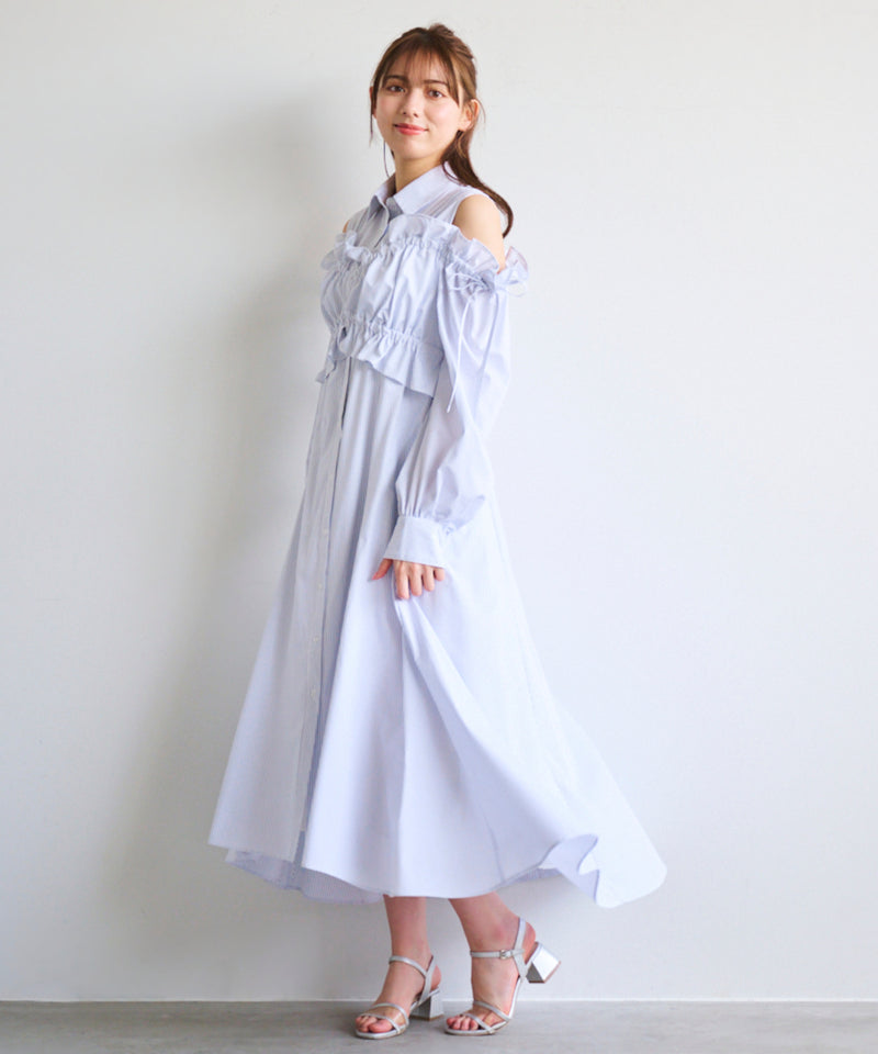 layered design striped shirt dress