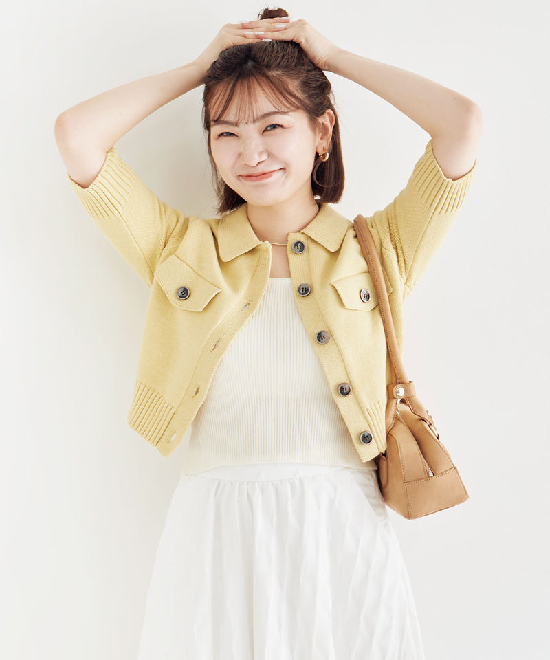 yarn half sleeve knit cardigan