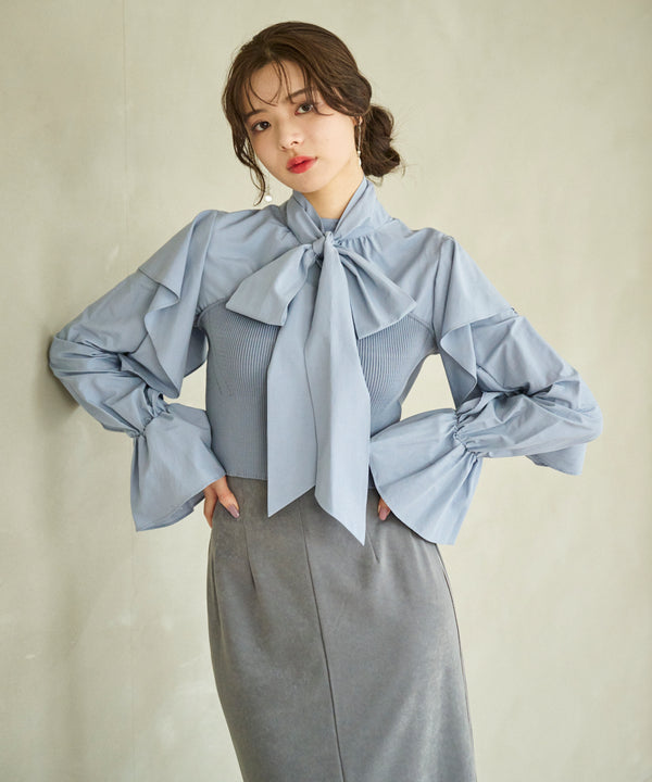 knit bustier bowtie blouse