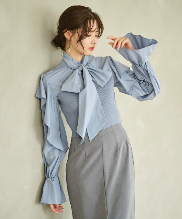 knit bustier bowtie blouse