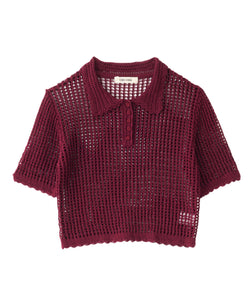 crochet polo collar knit top