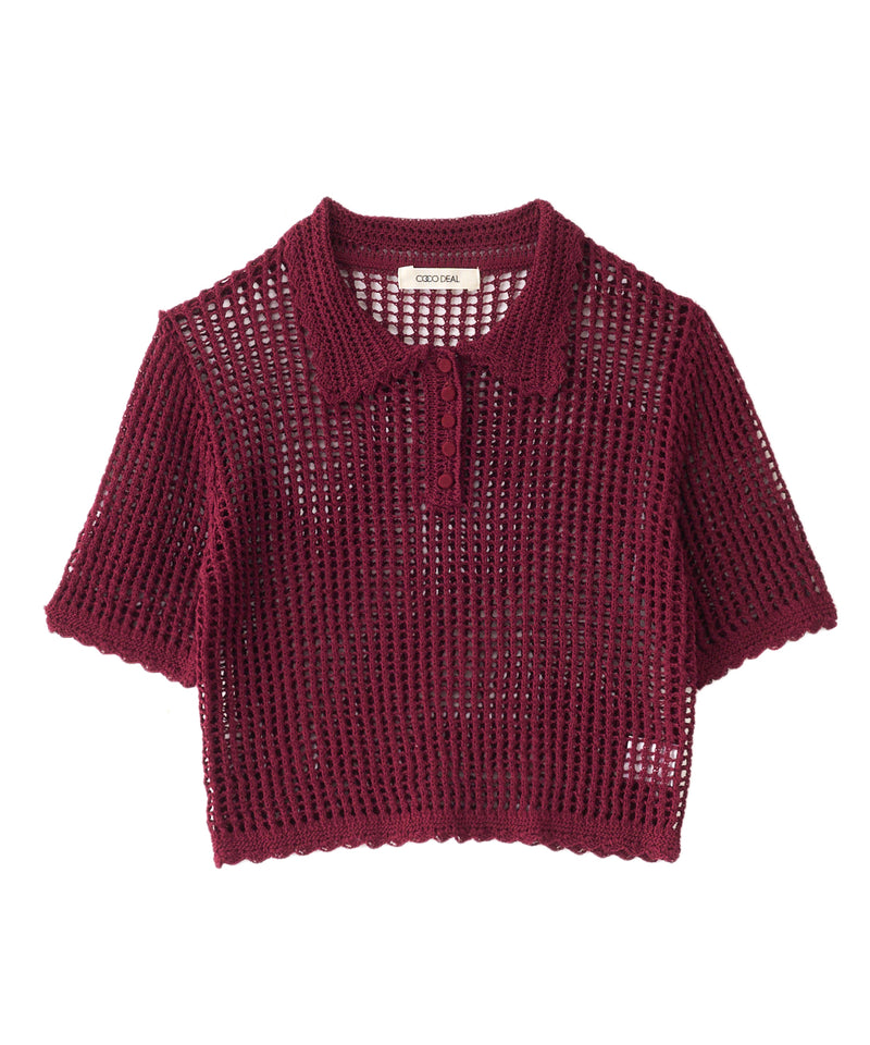 crochet polo collar knit top