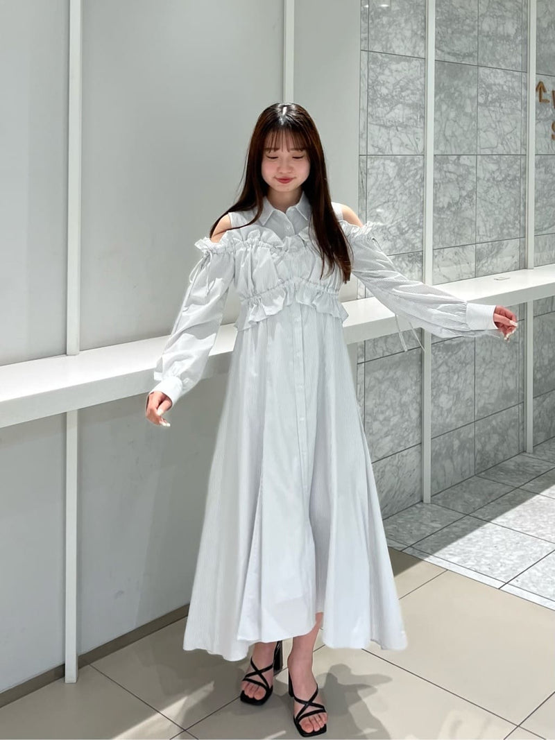 layered design striped shirt dress
