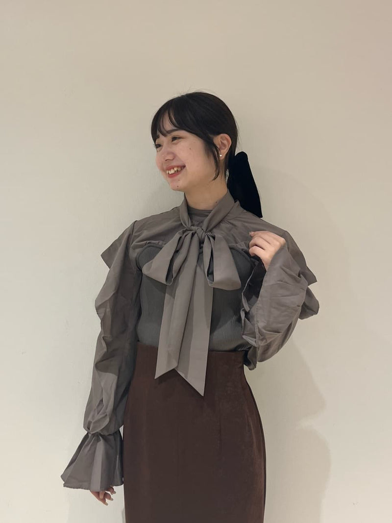 knit bustier bowtie blouse