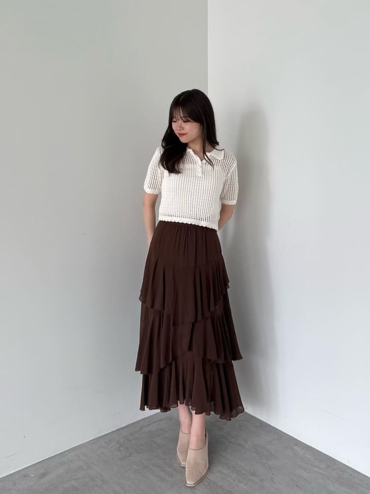 crochet polo collar knit top